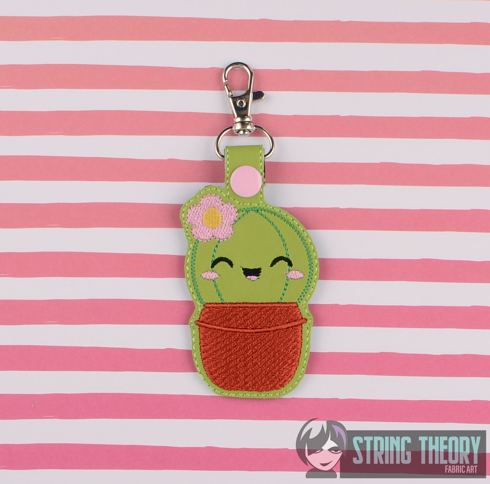 Kawaii Cactus fob ITH machine embroidery design