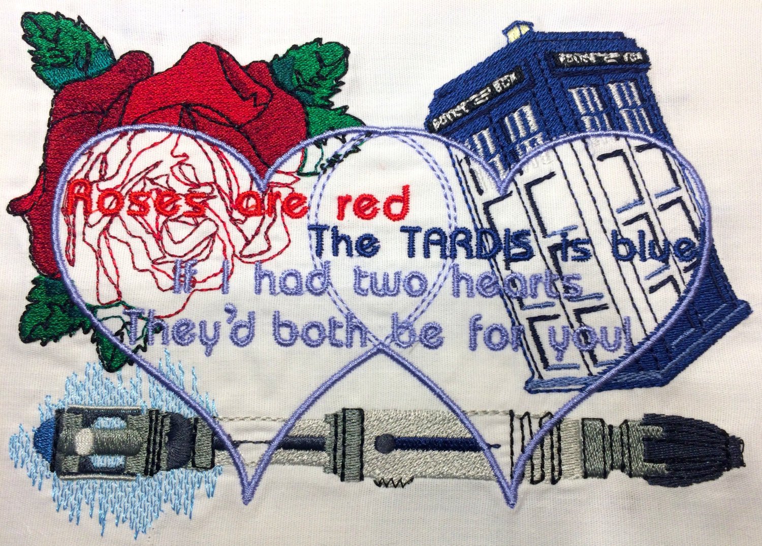 Roses are Red the TARDIS is Blue machine embroidery design