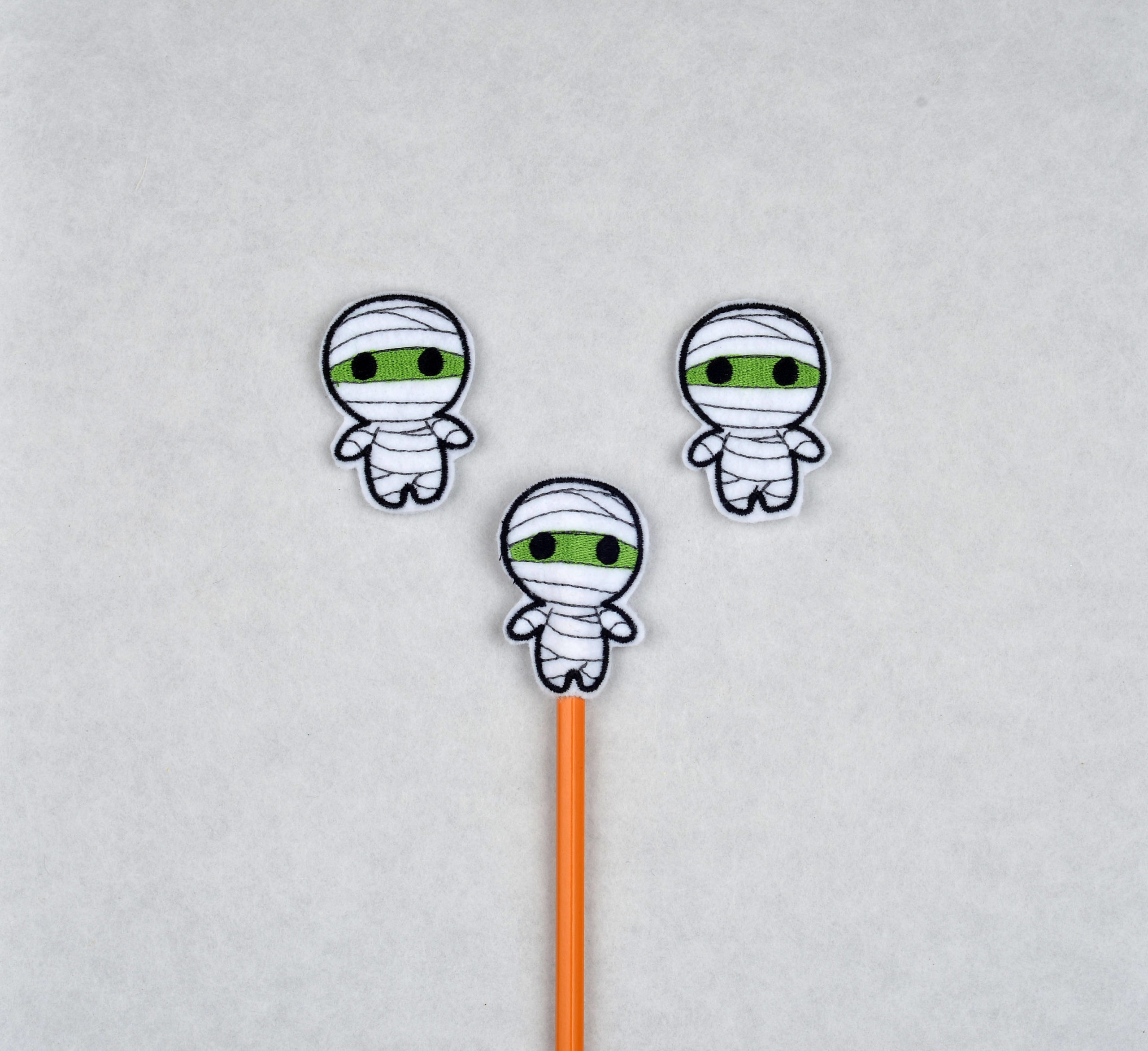 Chibi Mummy feltie pencil topper ITH machine embroidery design