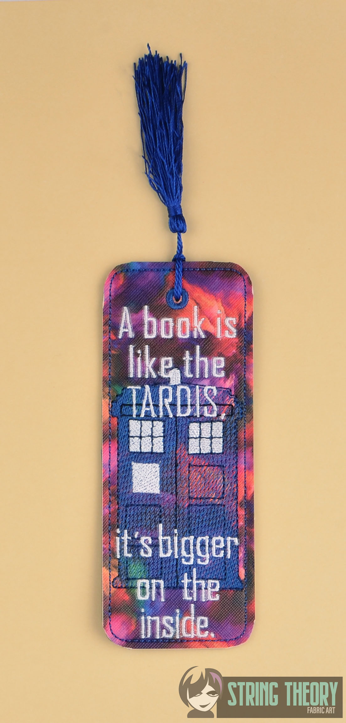 Bigger on Inside TARDIS bookmark ITH machine embroidery design