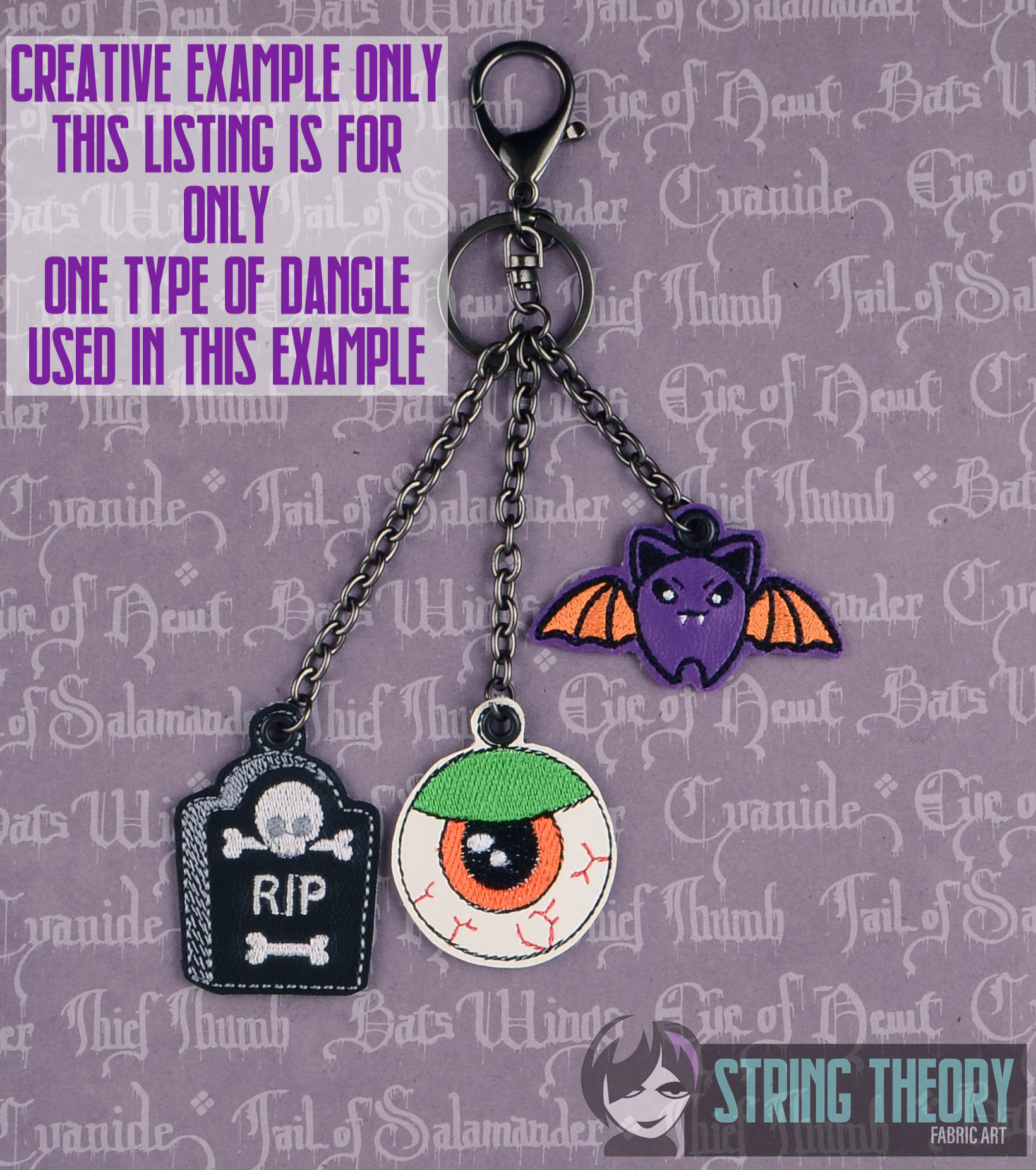 Chibi Vamp Bat Finger Puppet, Pencil Topper, Dangle ITH In The Hoop Digital Download for Machine Embroidery Pattern, Design (4x4 Hoop) - Image 5