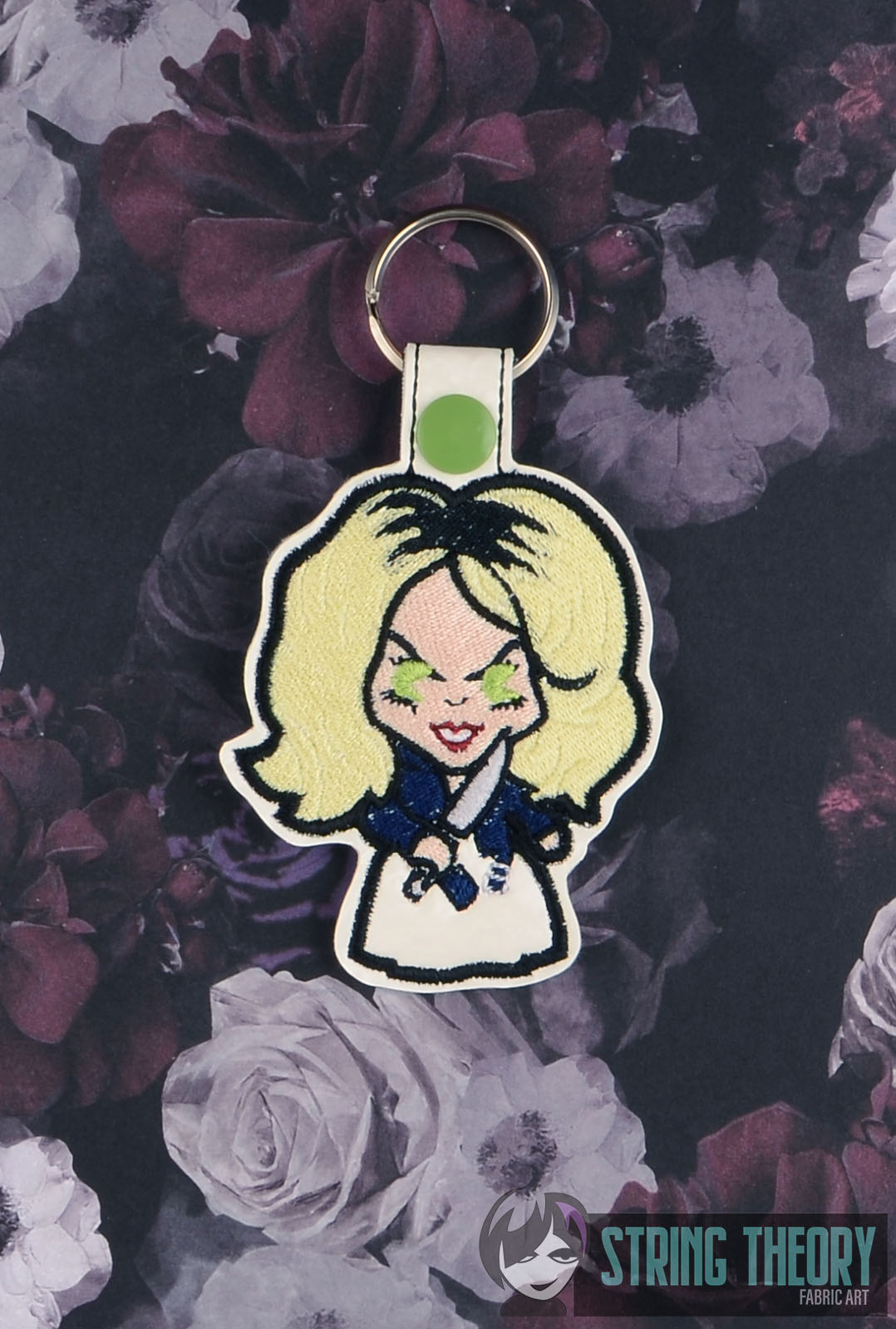 Chibi Bride of Chucky fob ITH machine embroidery design