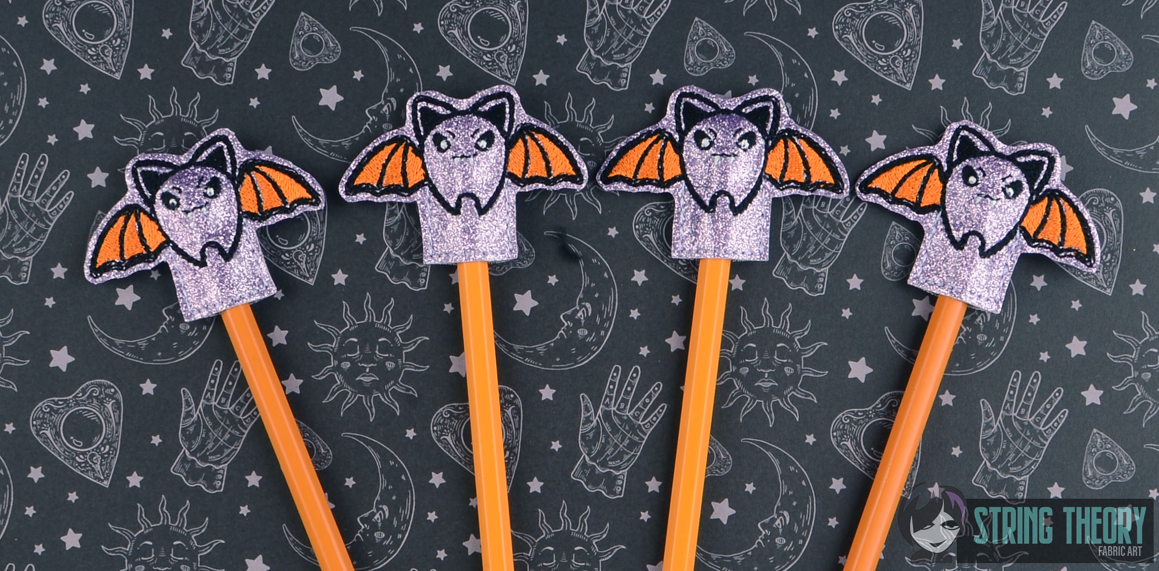Vampire Bat pencil topper ITH machine embroidery design