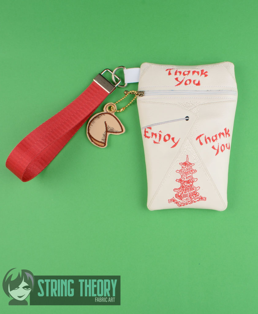 Chinese Take Out Box Partially Lined Zip Bag with Dangle String