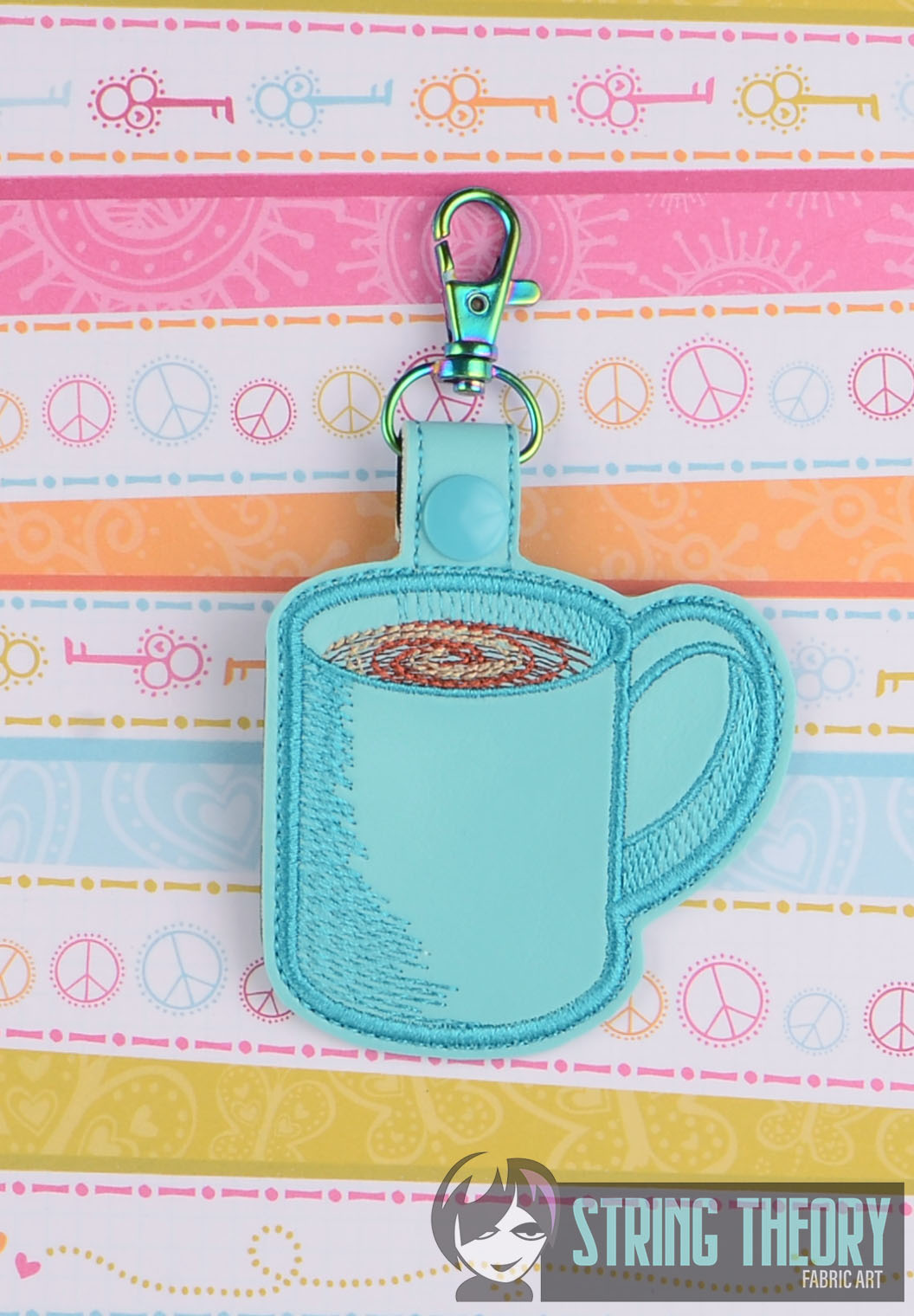 Coffee Mug fob ITH machine embroidery design