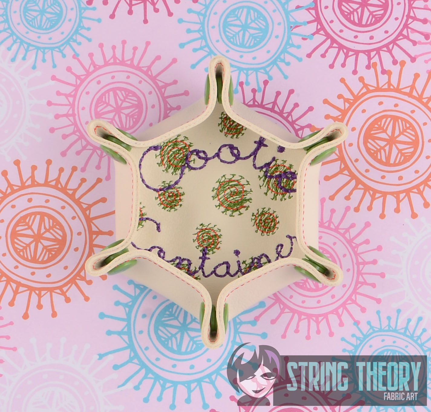 Cootie Container Hexagonal dice tray ITH machine embroidery design