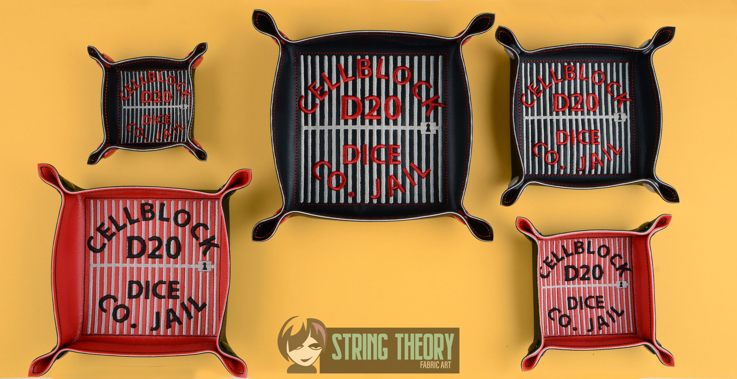 Cellblock D20 dice tray ITH machine embroidery design