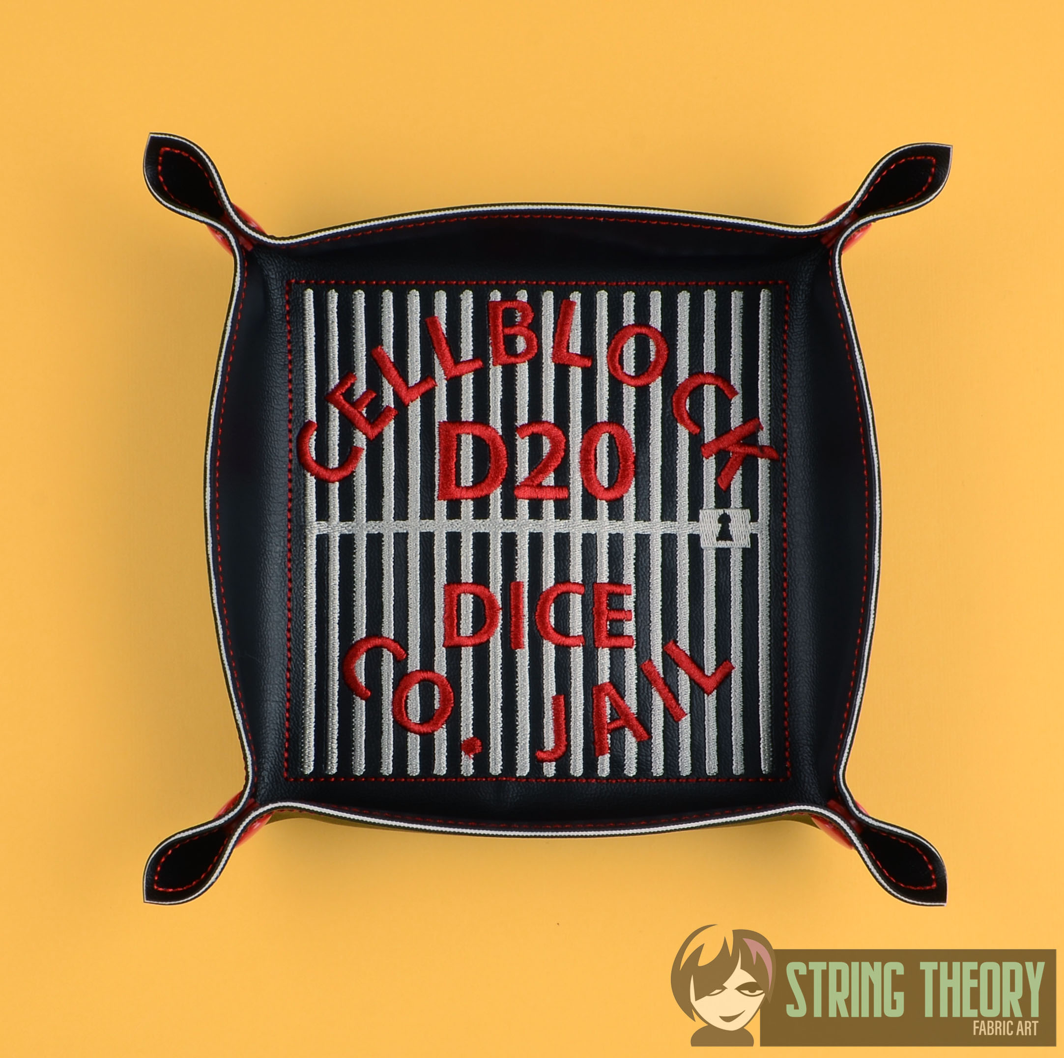 Cellblock D20 dice tray ITH machine embroidery design
