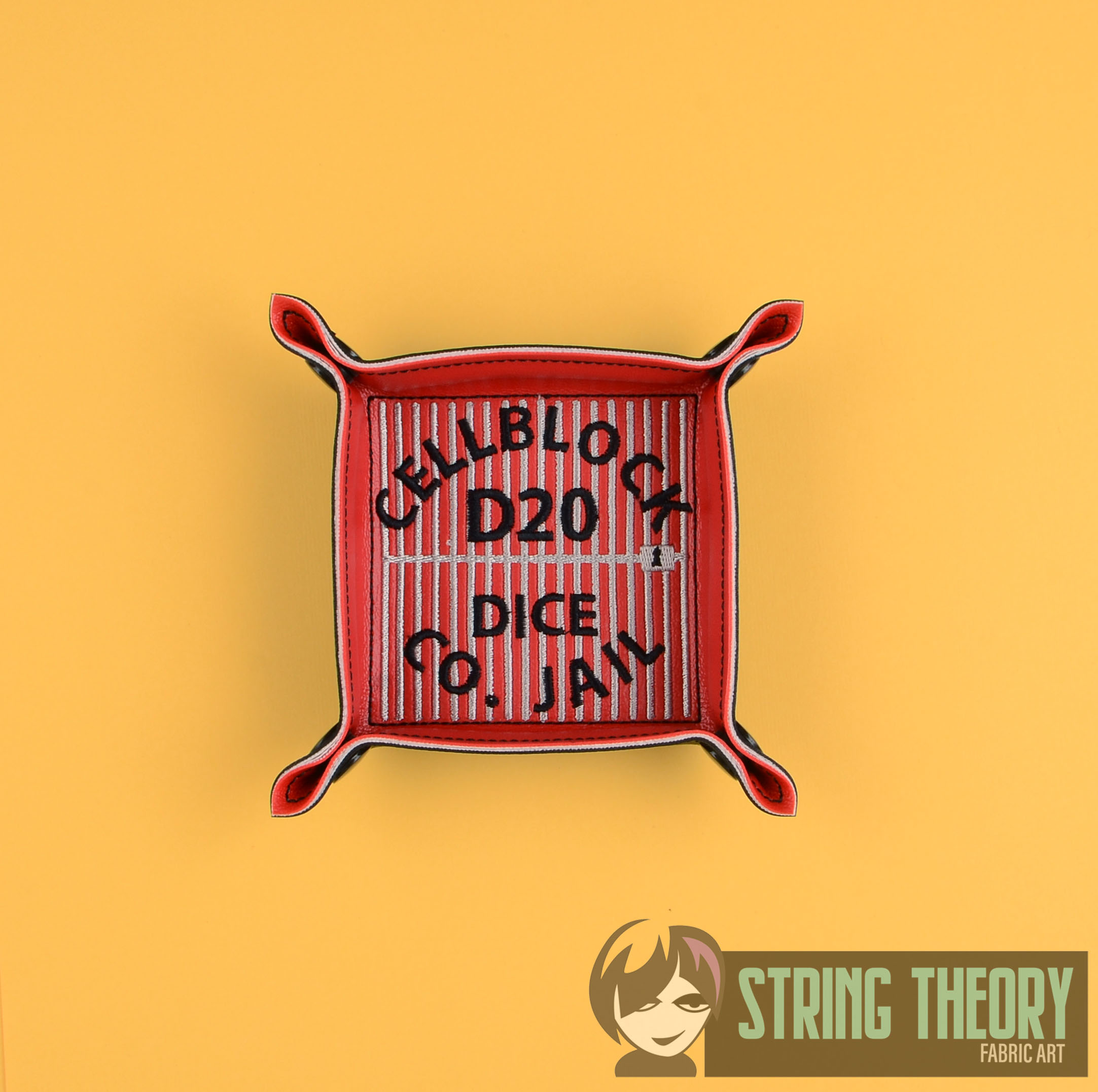 Cellblock D20 dice tray ITH machine embroidery design