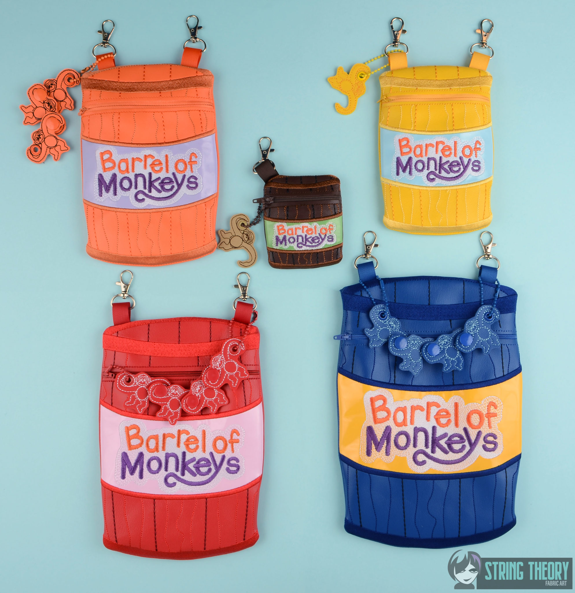 Barrel of Monkeys Partially Lined Zip Bag String Theory Fabric Art