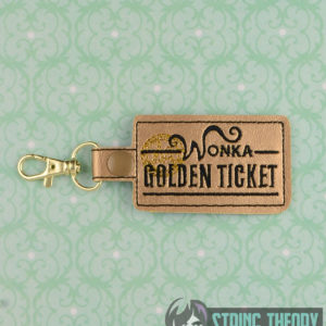 Willy Wonka Golden Ticket fob ITH machine embroidery design