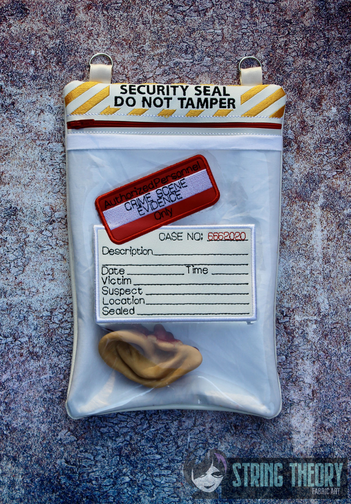 Evidence Partially Lined Zip Bag with Slip Pocket String Theory Fabric Art