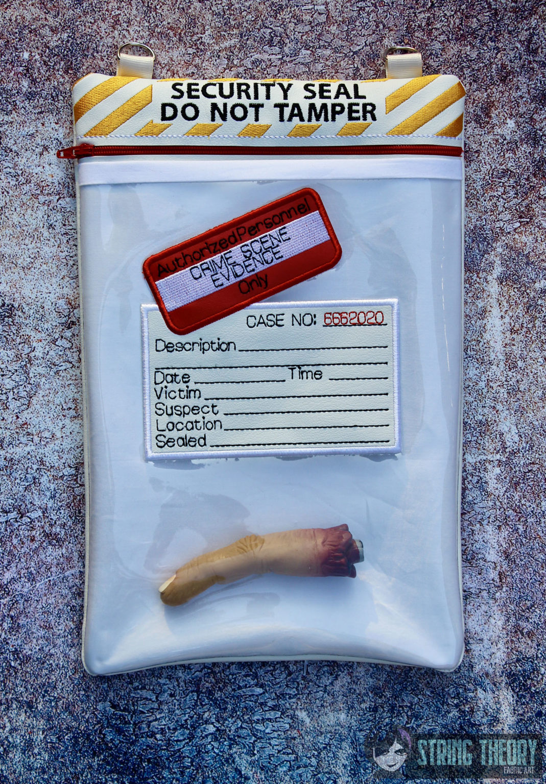 Evidence Partially Lined Zip Bag with Slip Pocket String Theory Fabric Art