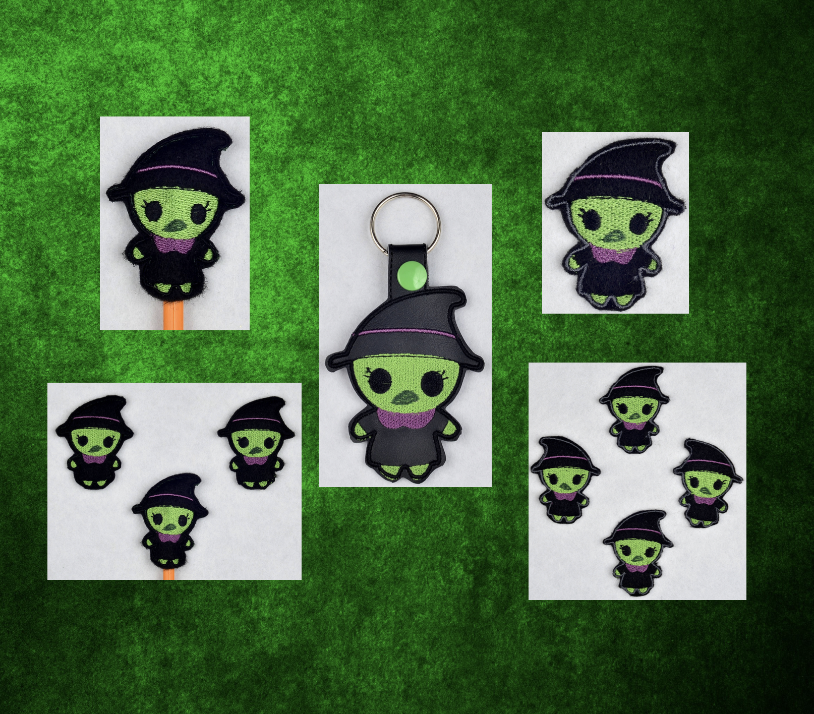 Chibi Witch feltie fob pencil topper ITH machine embroidery design