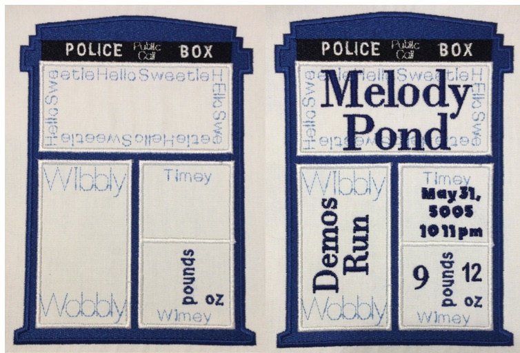 TARDIS Birth Status machine embroidery design