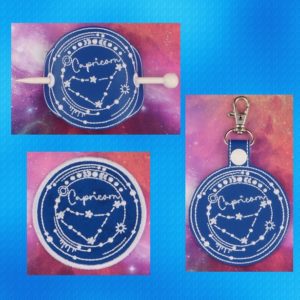 Capricorn Constellation fob patch bun cover ITH machine embroidery design