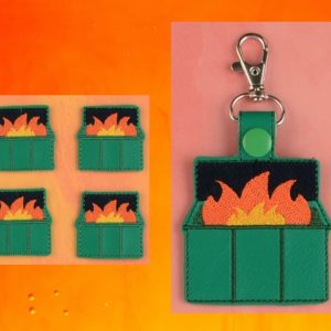 Dumpster Fire patch fob ITH machine embroidery design
