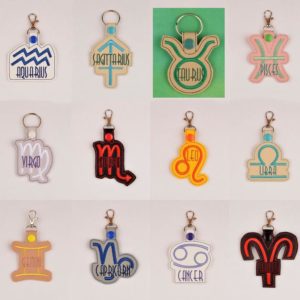Zodiac Symbol fob set ITH machine embroidery design