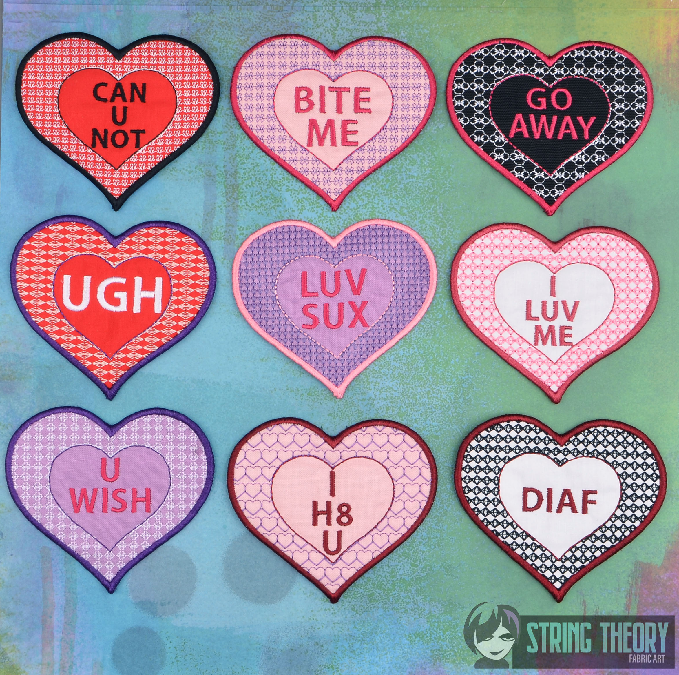 Anti-Valentine's Day patch set ITH machine embroidery design