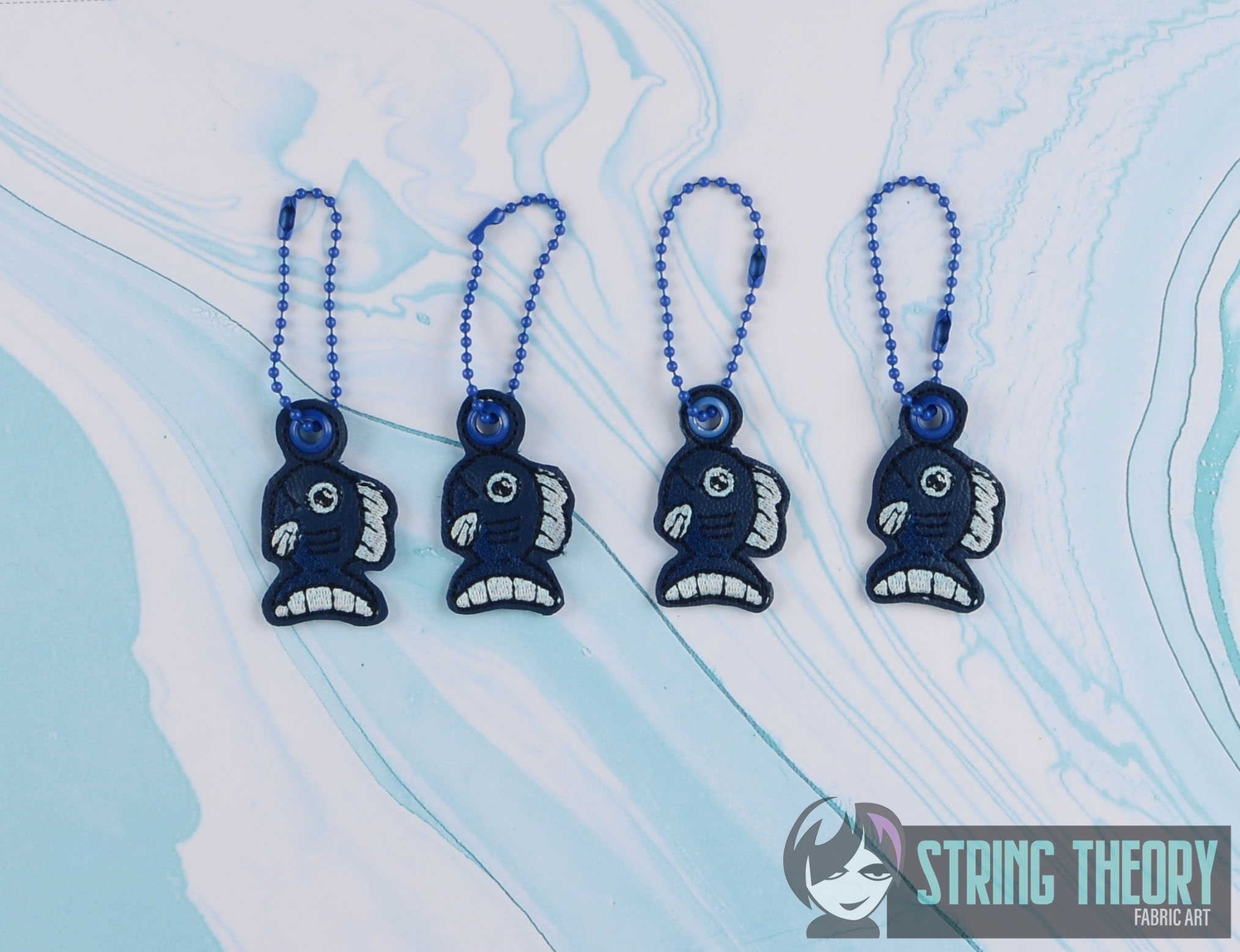 Floof and Beans Blue Fish dangle ITH Machine Embroidery Design