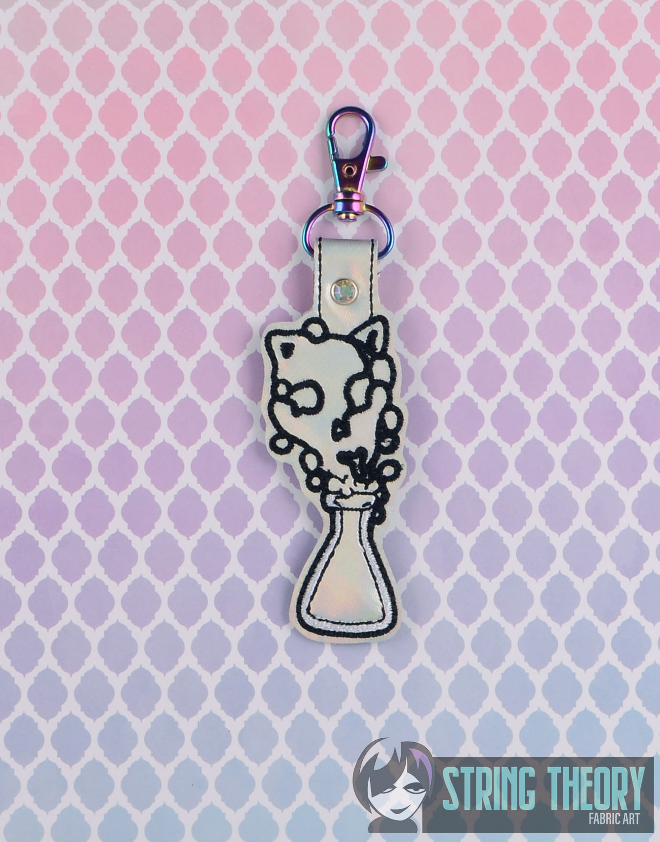 Floof and Beans Gray Cat Flask ITH Machine Embroidery Design