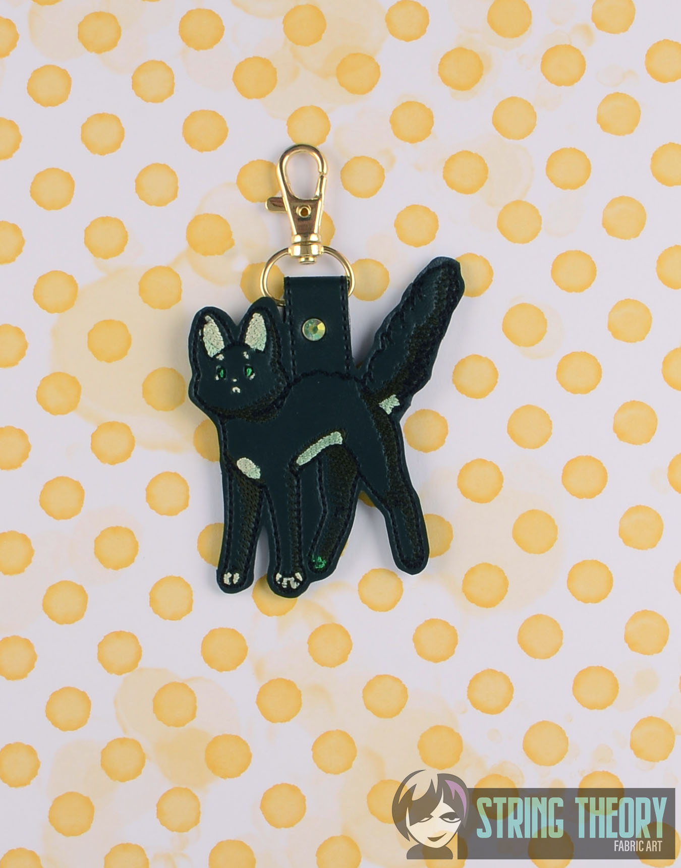 Floof and Beans Green Cat fob ITH Machine Embroidery Design