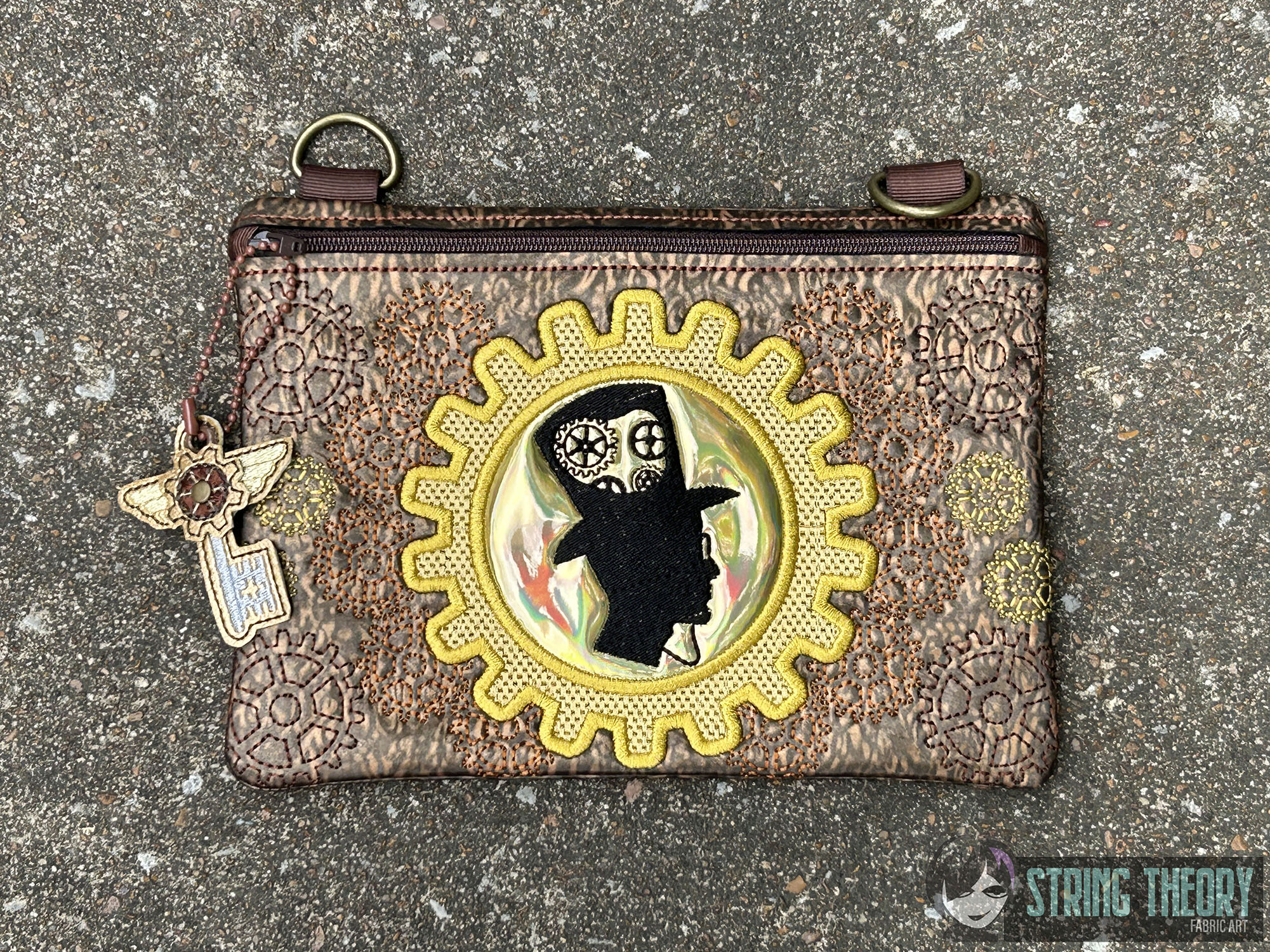 Steampunk Sir Gearhead Zip Bag ITH Machine embroidery design