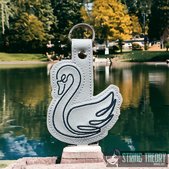 Continuous Line Swan Fob ITH machine embroidery design