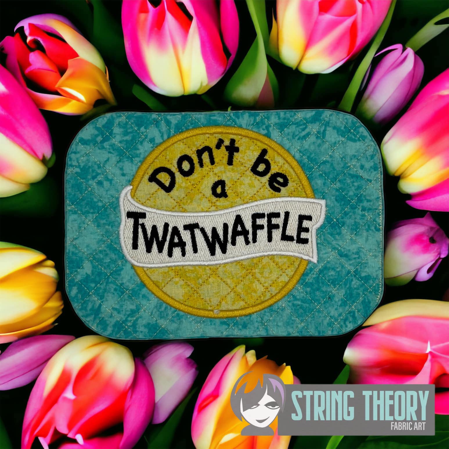 Don't be a Twatwaffle Mug Rug ITH machine embroidery design