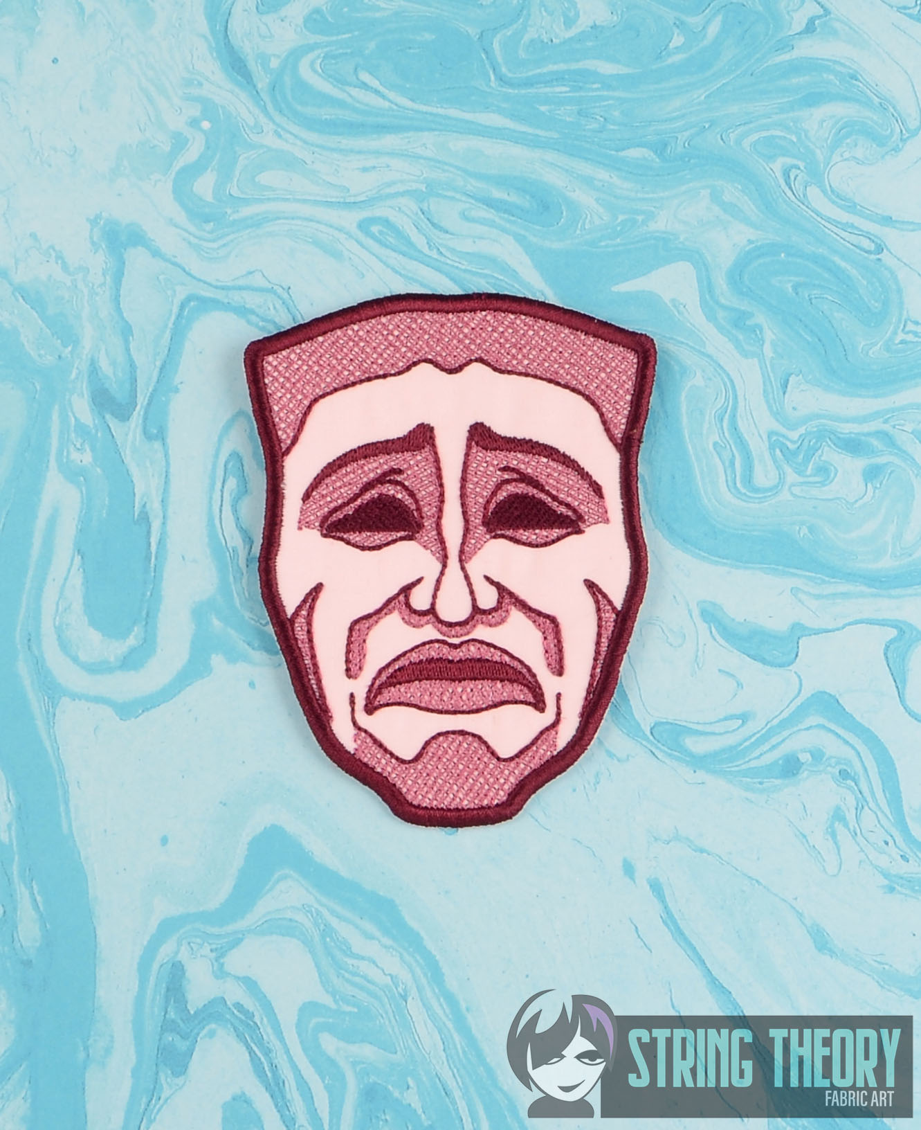 Tragedy Theater Mask Patch ITH machine embroidery design