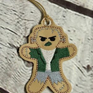 Gingerbread Frankenstein ornament ITH Machine embroidery design
