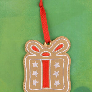 Gingerbread Cookie Present Ornament ITH machine embroidery design