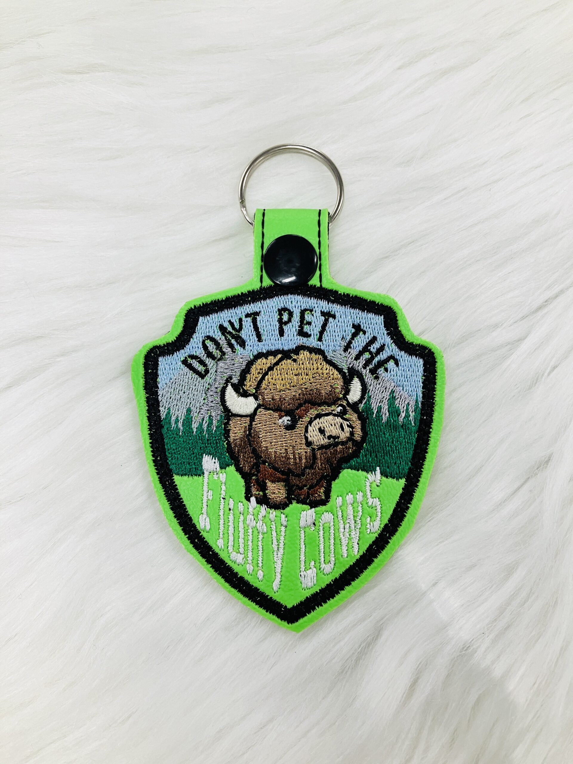 Dont Pet the Fluffy Cows Fob ITH Machine Embroidery Design