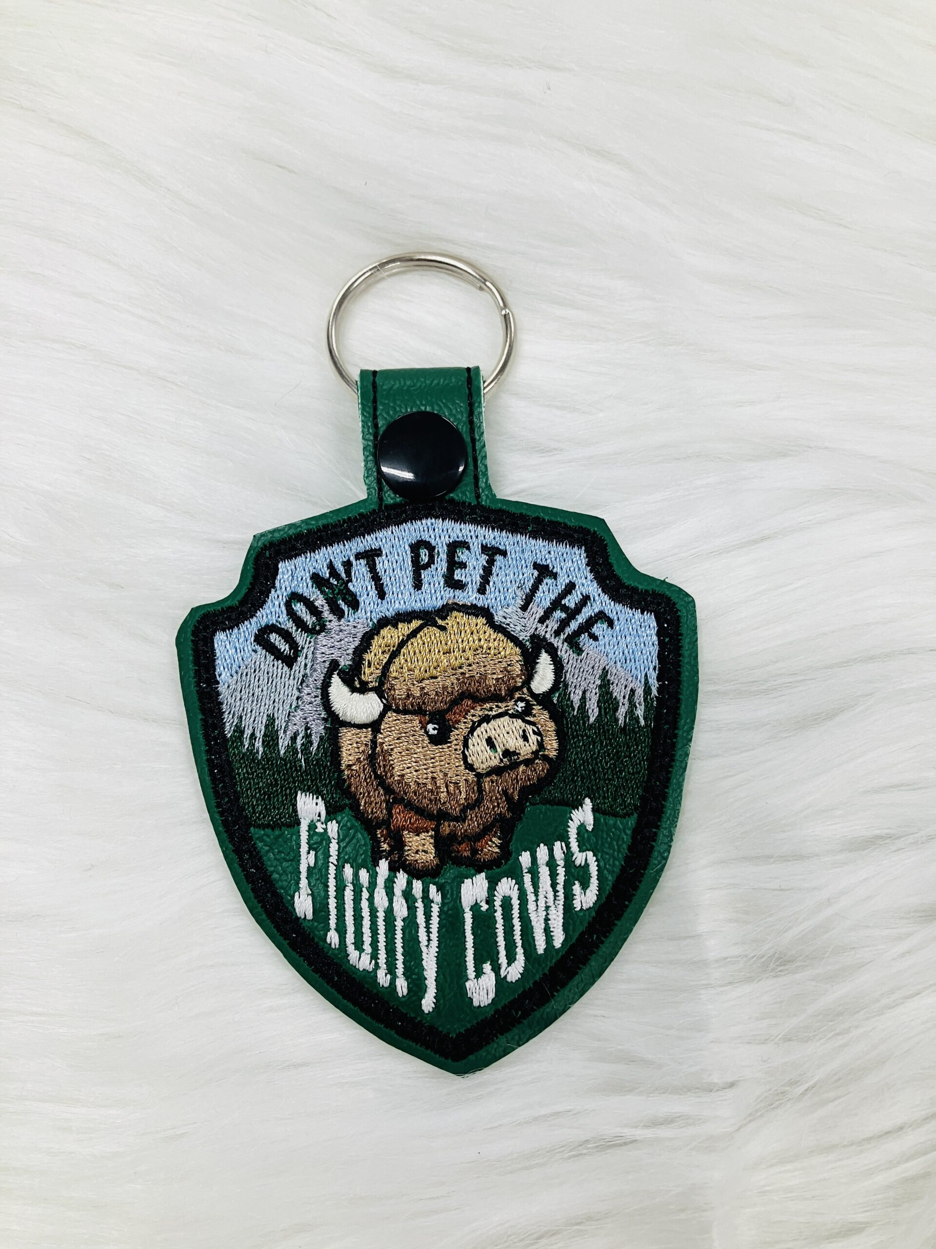 Dont Pet the Fluffy Cows Fob ITH Machine Embroidery Design