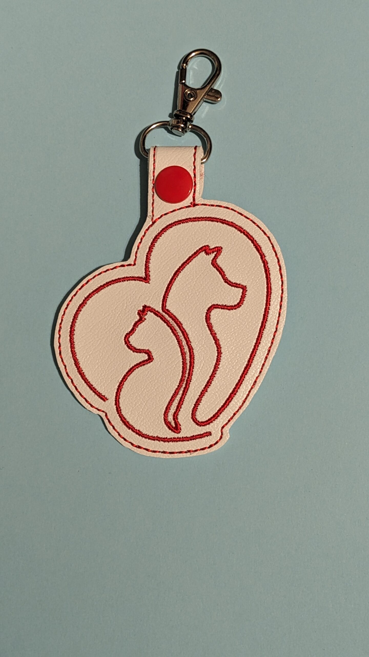 Continuous Line Cat and Dog Heart fob ITH machine embroidery design