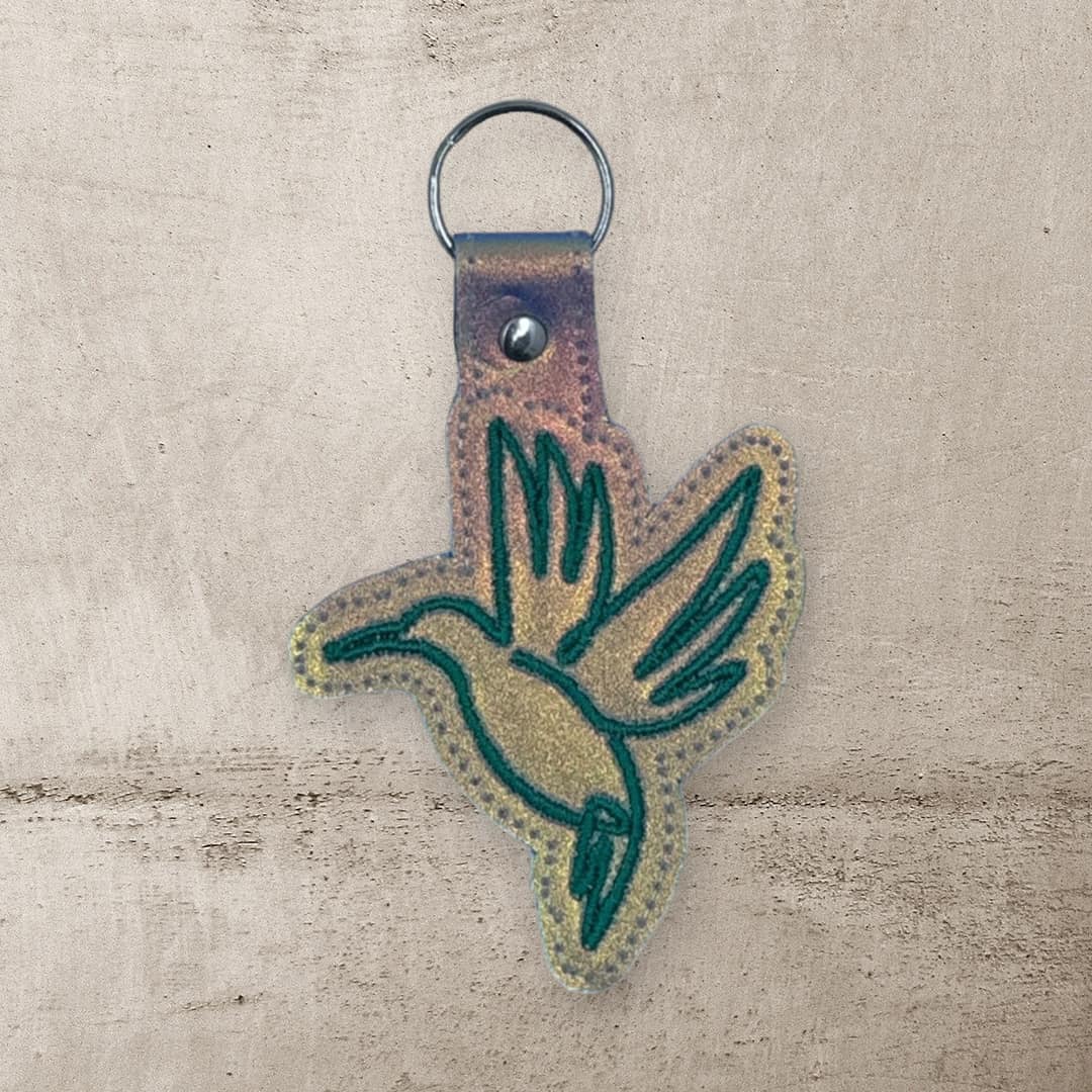 Continuous Line Hummingbird Fob ITH machine embroidery design