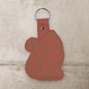 Continuous Line Sitting Cat Fob ITH machine embroidery design