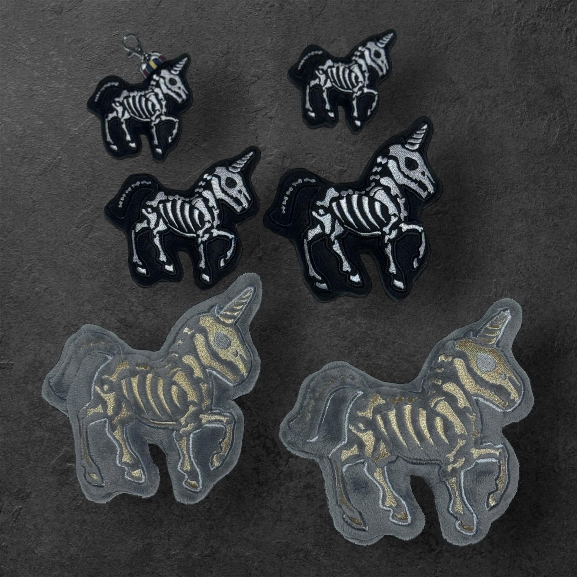 Skelecorn Skeleton Unicorn Stuffie ITH machine embroidery design