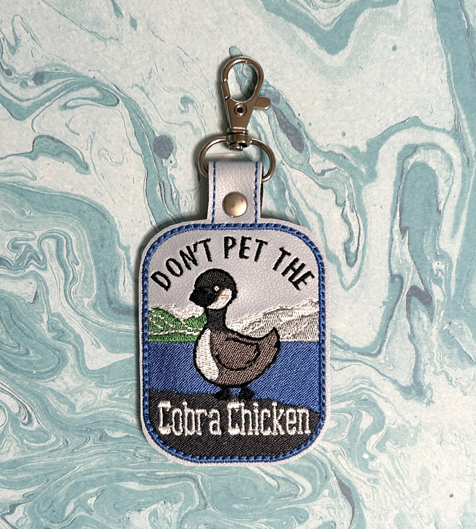 Dont Pet the Cobra Chicken fob ITH machine embroidery design