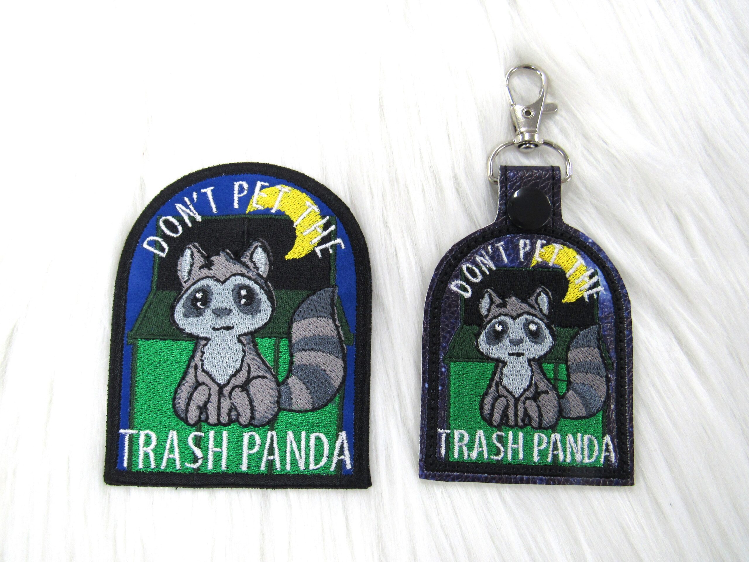 Don't Pet the Trash Panda fob ITH machine embroidery design