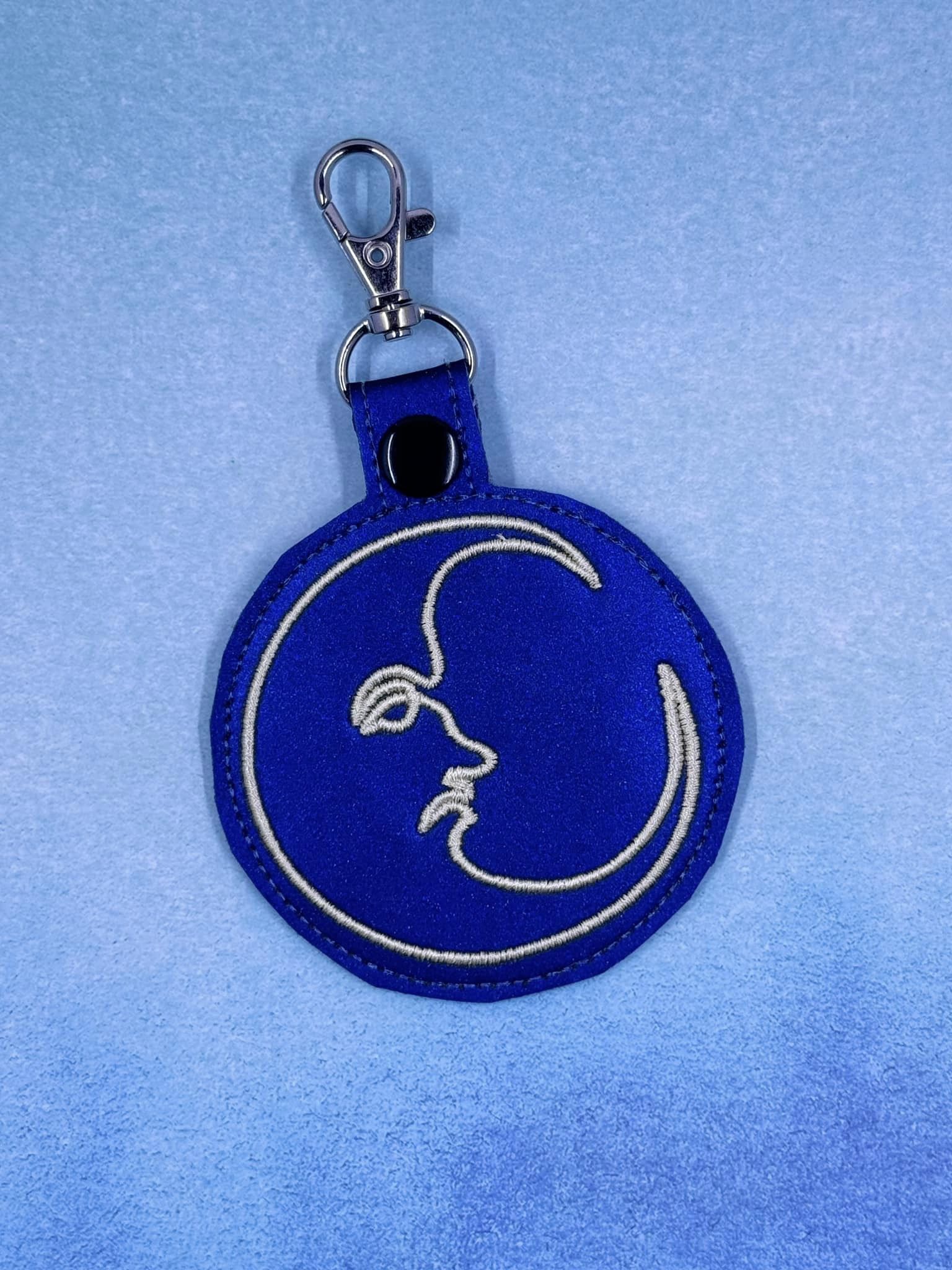 Continuous Line Moon Fob ITH machine embroidery design