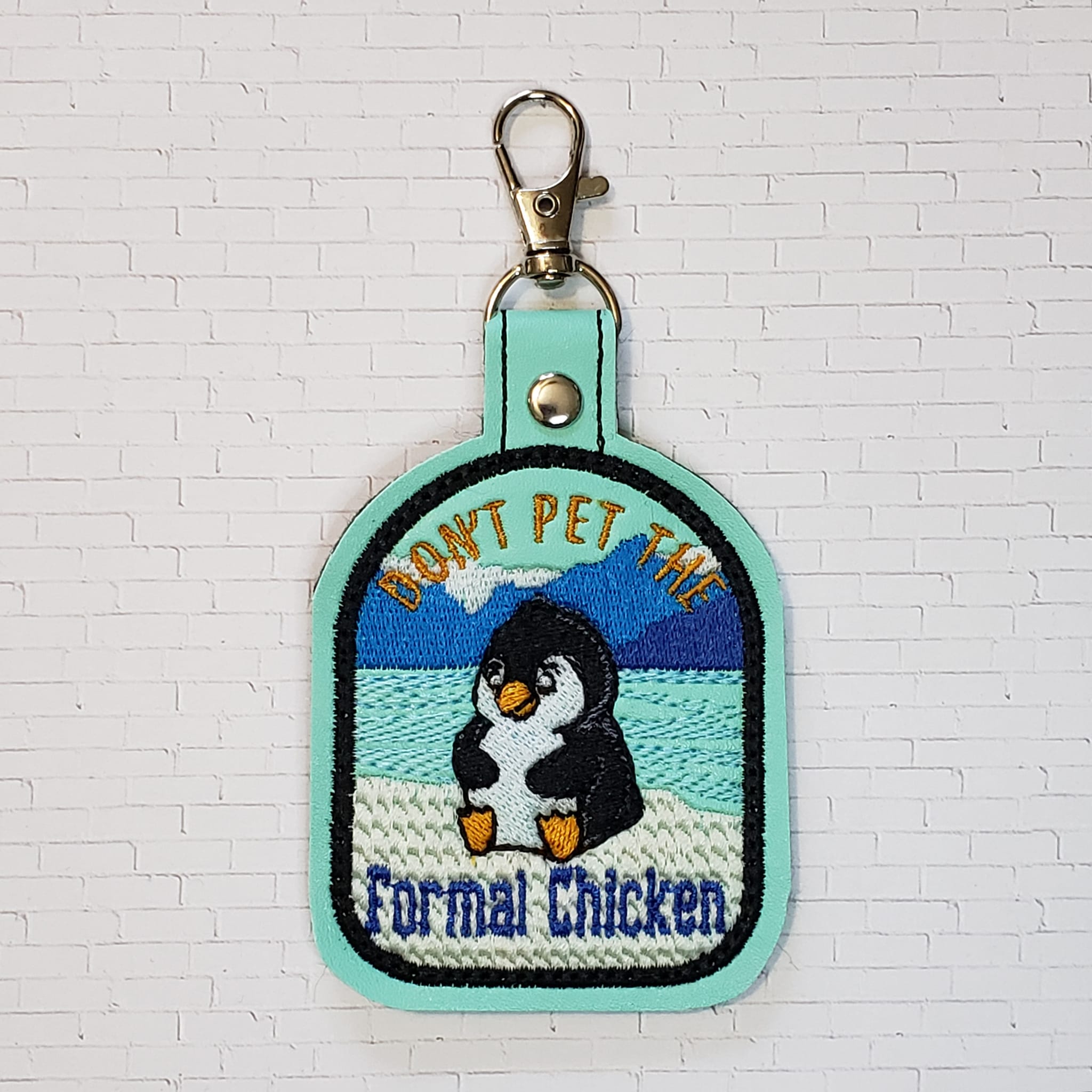 Don't Pet the Formal Chicken fob ITH machine embroidery design