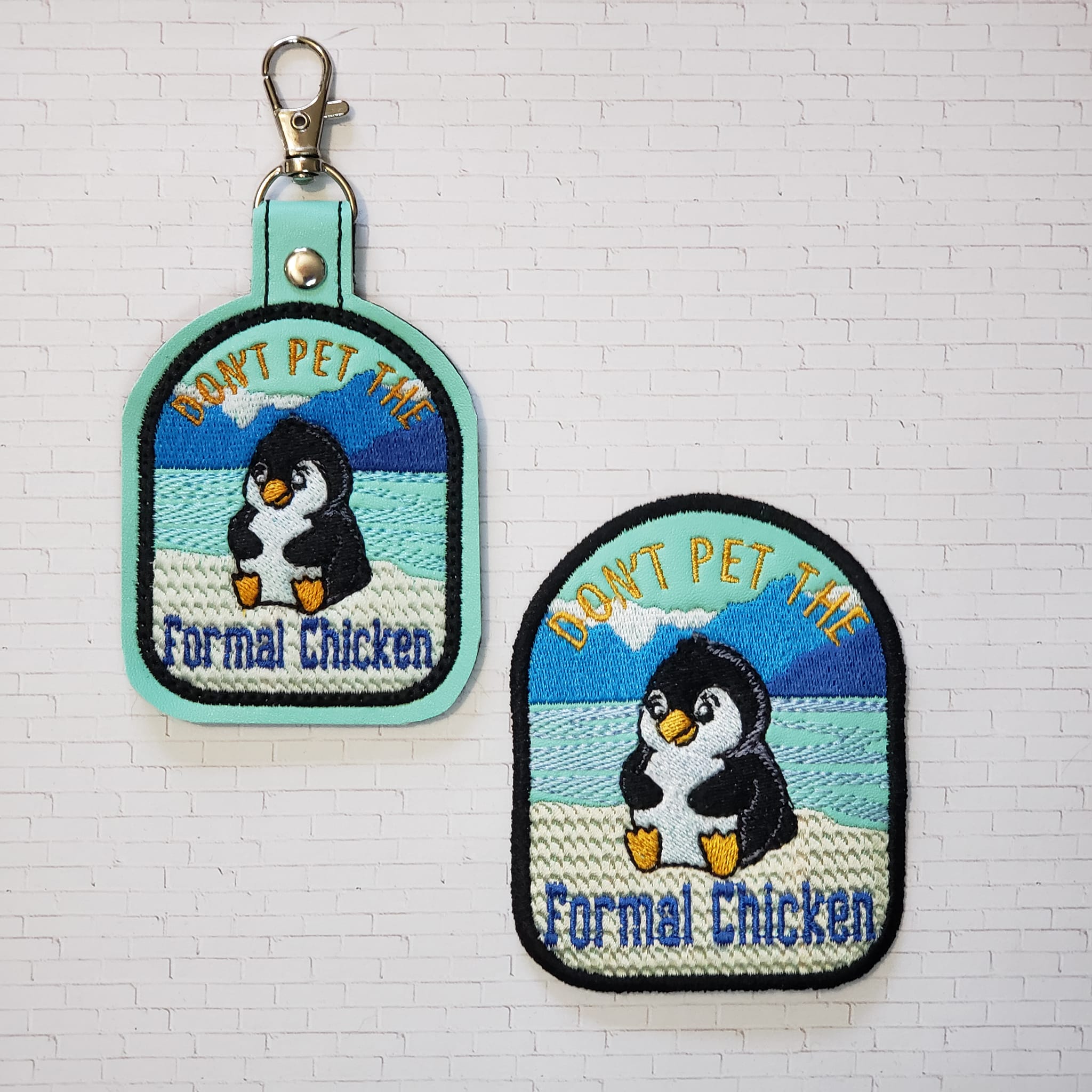 Don't Pet the Formal Chicken patch ITH machine embroidery design