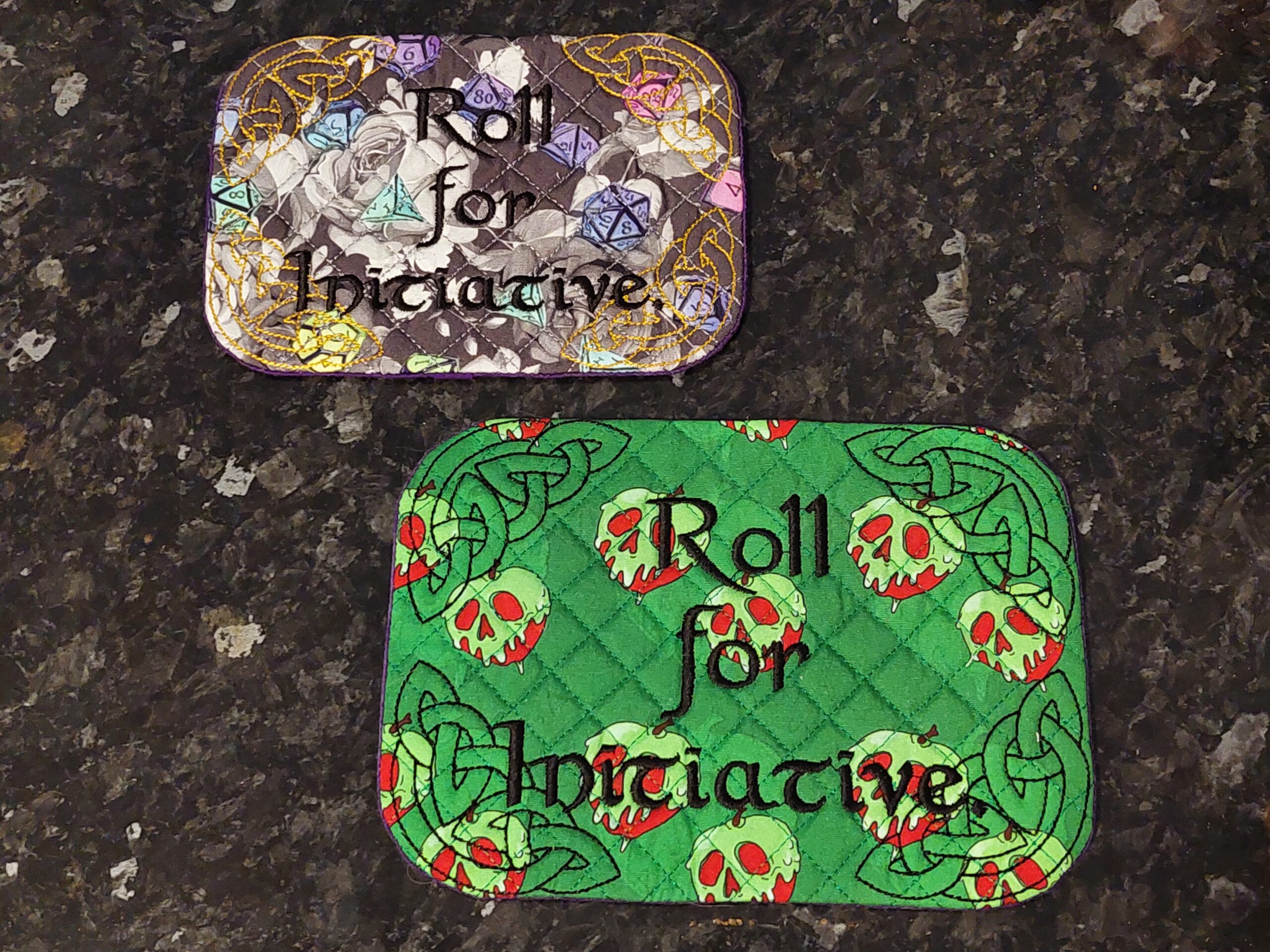 Roll For Initiative ITH Mug Rug machine embroidery design