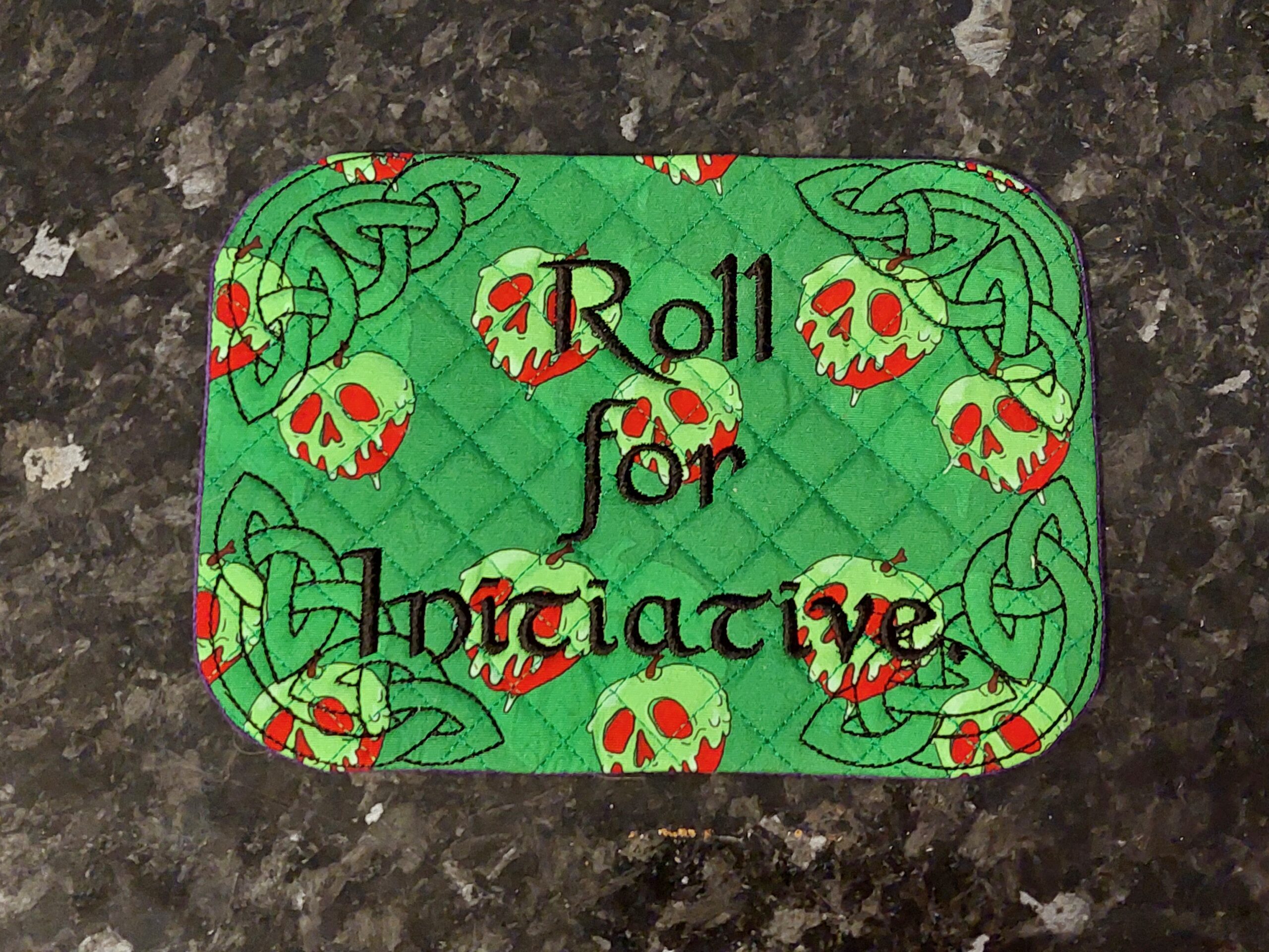 Roll For Initiative ITH Mug Rug machine embroidery design
