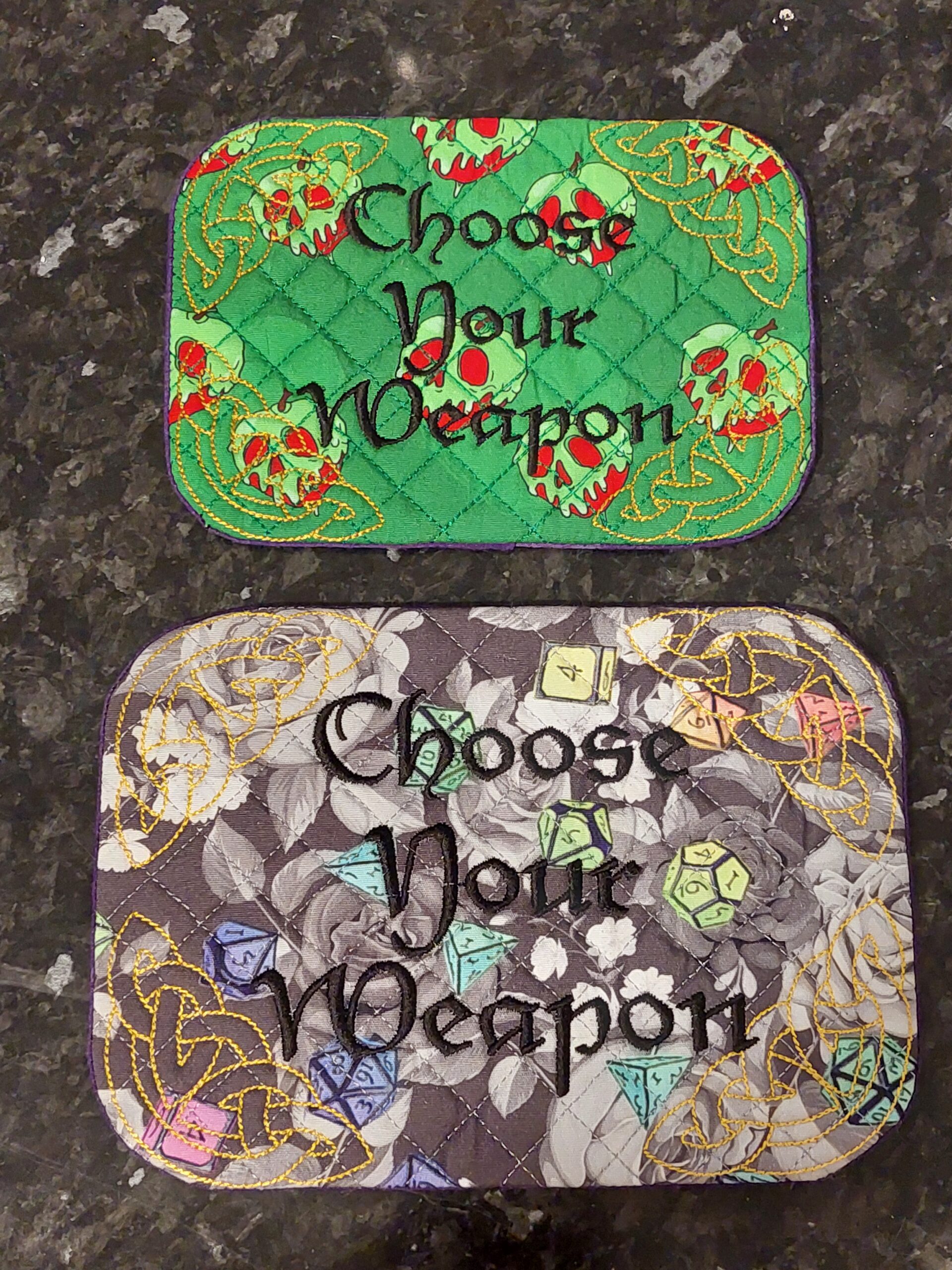 Choose Your Weapon ITH Mug Rug machine embroidery design