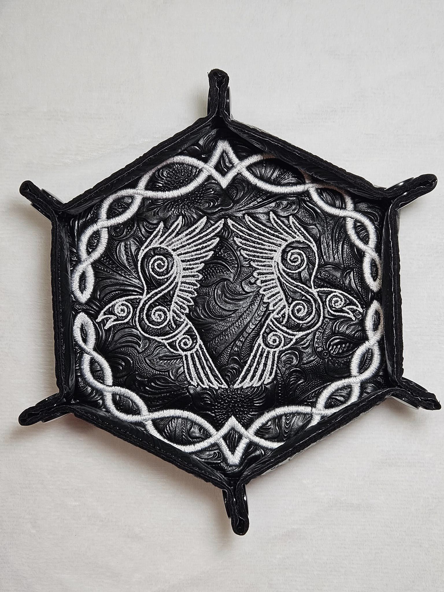 Celtic Crow ITH dice tray machine embroidery design