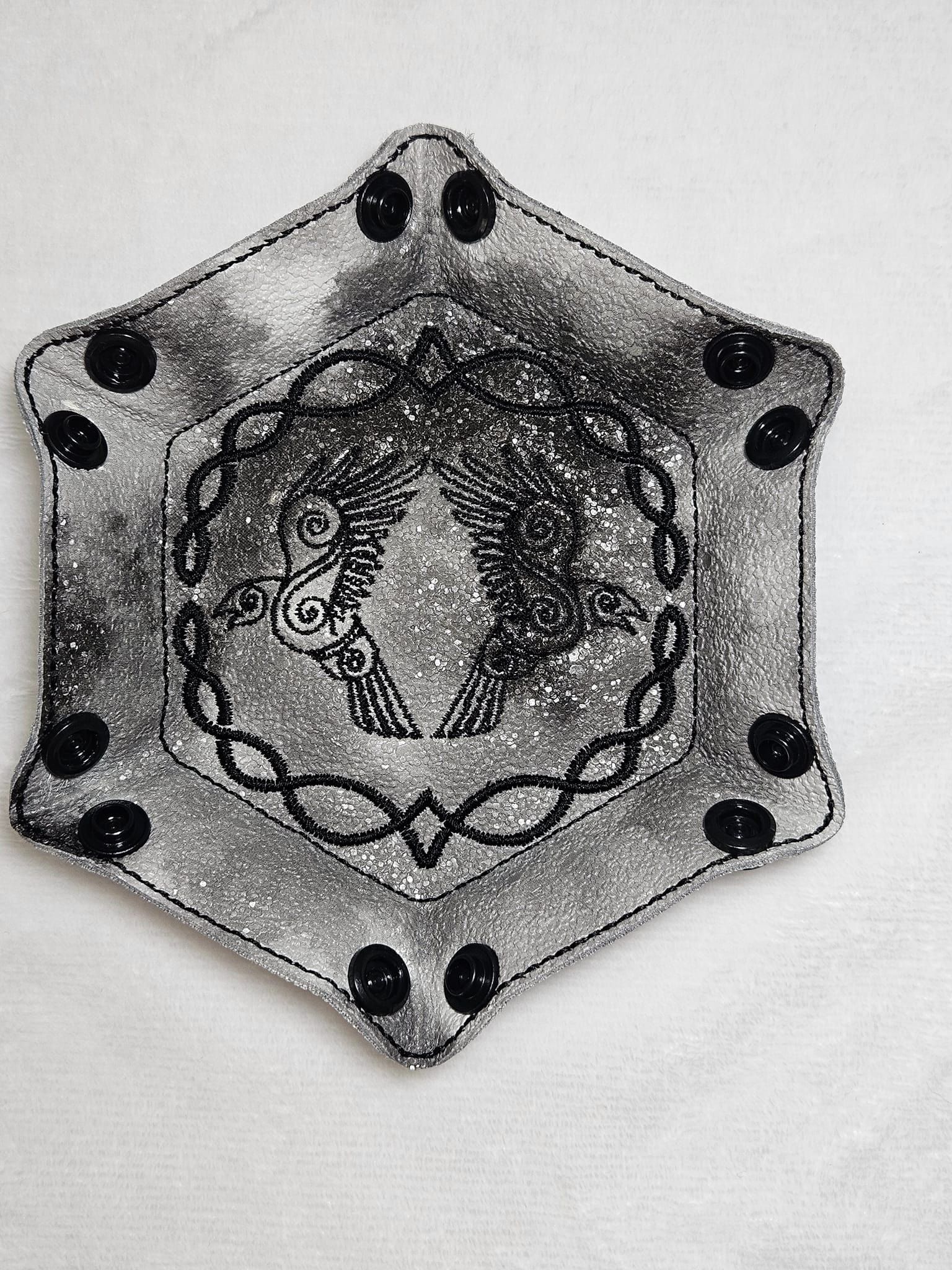 Celtic Crow ITH dice tray machine embroidery design