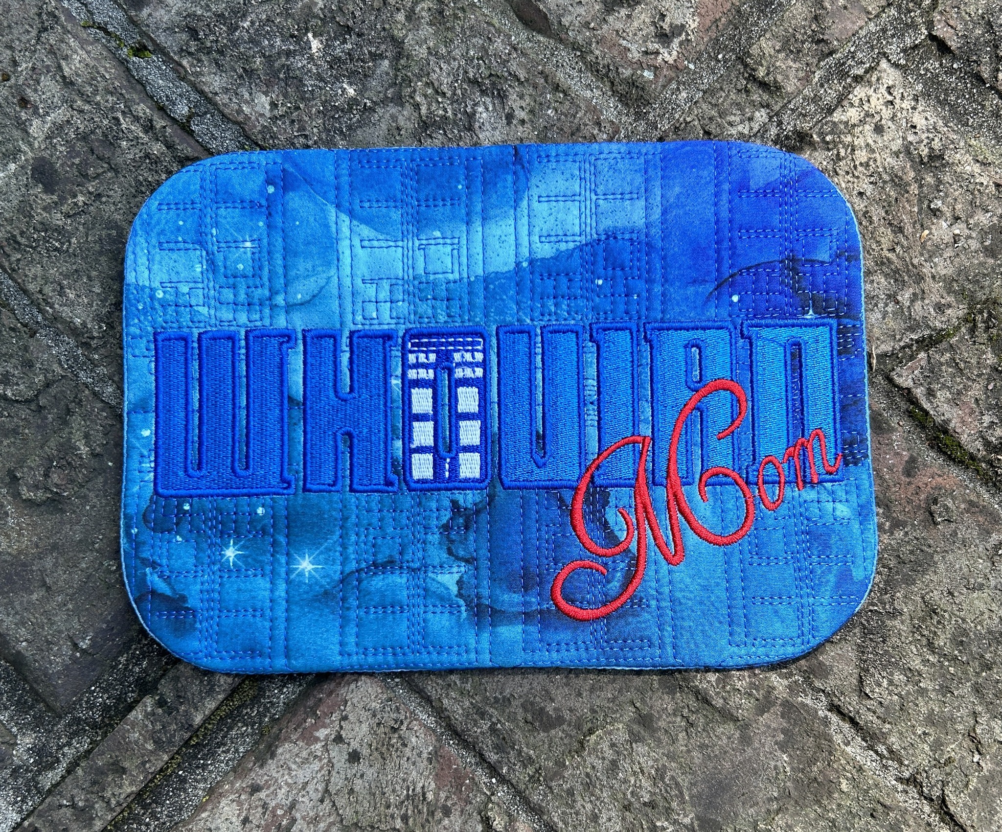 Whovian Mom ITH Mug rug machine embroidery design