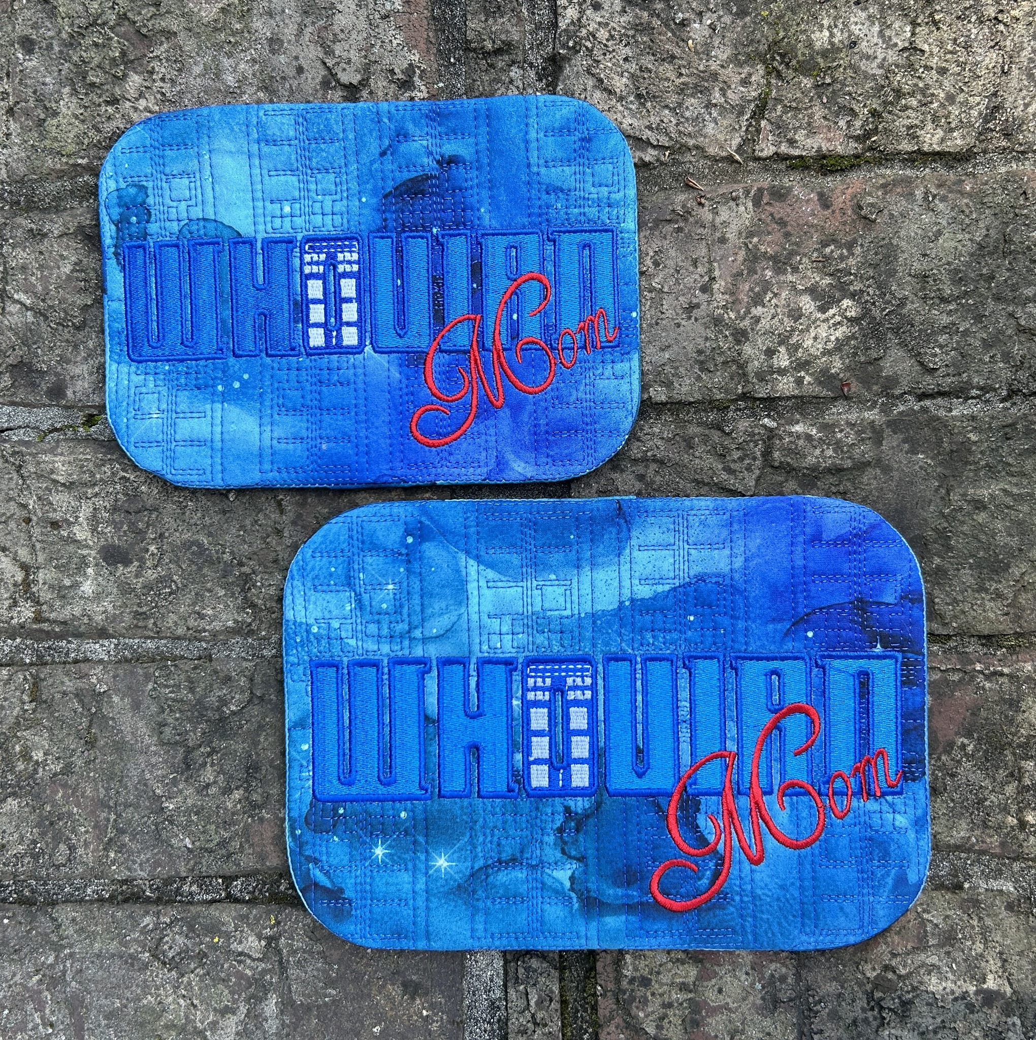Whovian Mom ITH Mug rug machine embroidery design